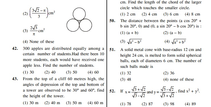 NTSE, Class 10, SCHOLASTIC APTITUDE TEST (SAT), Mathematics, Stage-1, Master